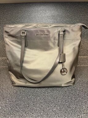 Michael Kors Metallic Nylon Tote with Signature MK Charm